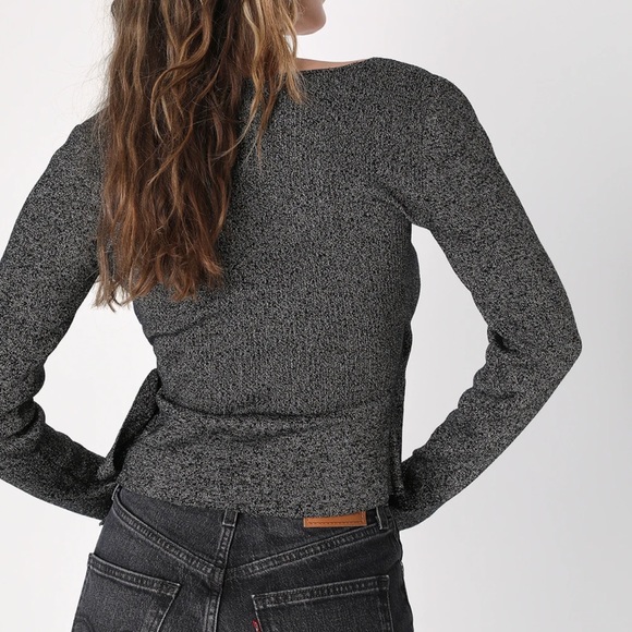 Lulu’s Black and Silver Lure Wrap Sweater Top Medium - Picture 5 of 8